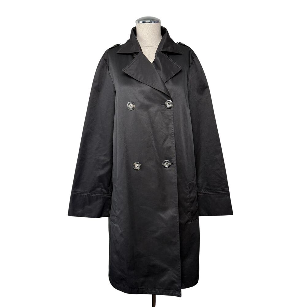 Véronique Delachaux Black Lightweight Trench Coat Cotton Blend Sateen